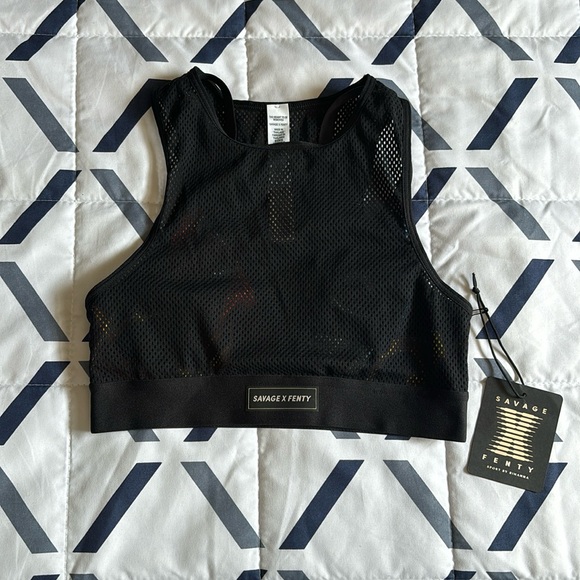 {NWT} SAVAGE x FENTY Pin Up Low-Impact Sports Bra in Black Caviar Up N Flames - Picture 3 of 6